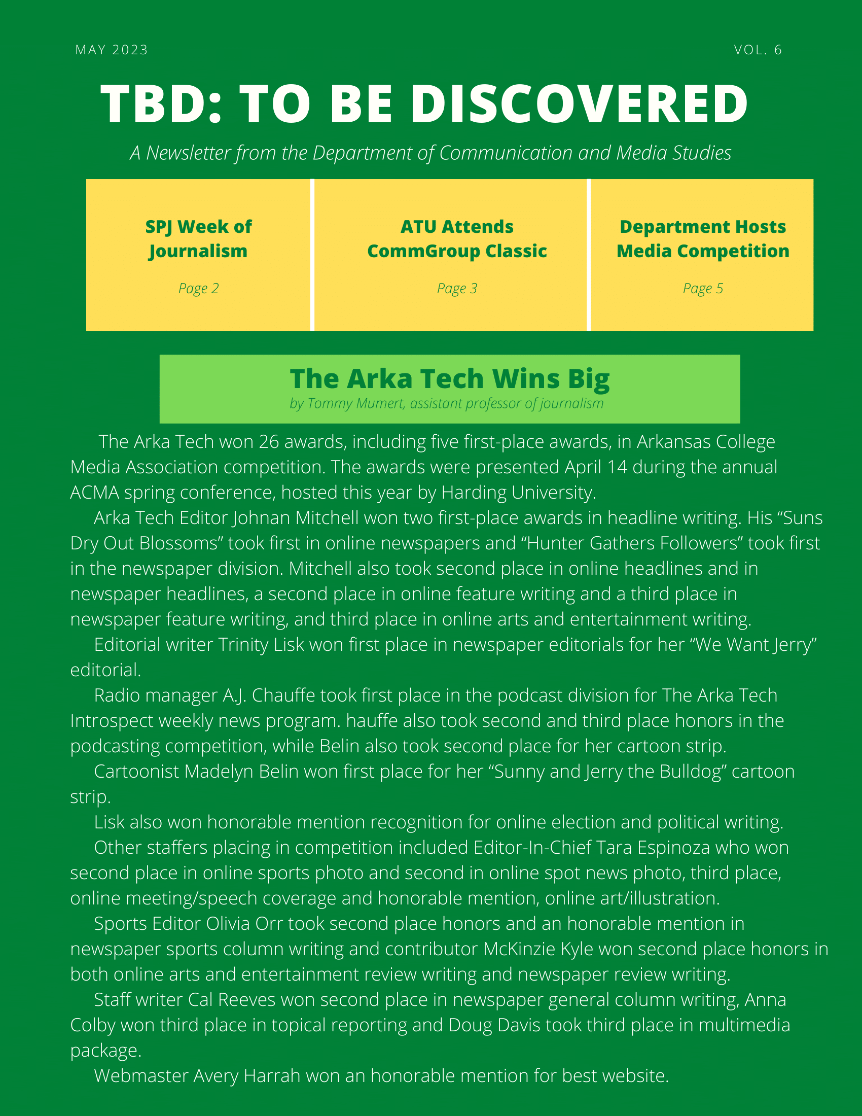 TBD Newsletter Page 1
